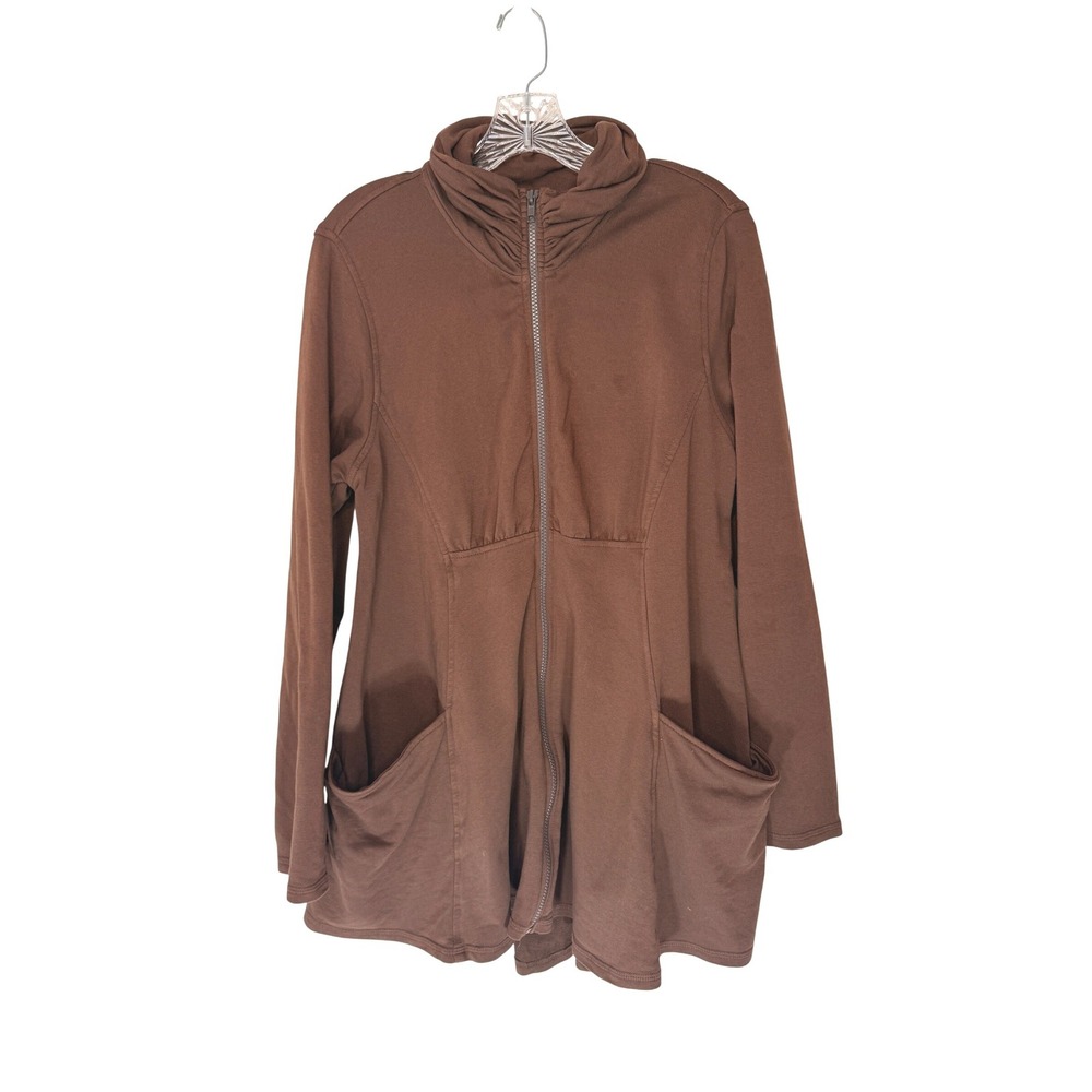 C.M.C Color Me Cotton Full Zip Jacket Brown Mock Neck Casual Basic Medium